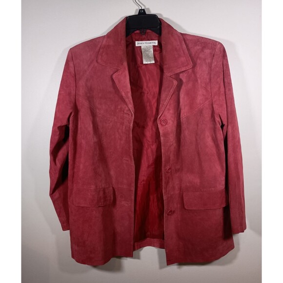Jessica Holbrook Womens Red Suede Leather Jacket Western Pockets Size Medium - Picture 2 of 14